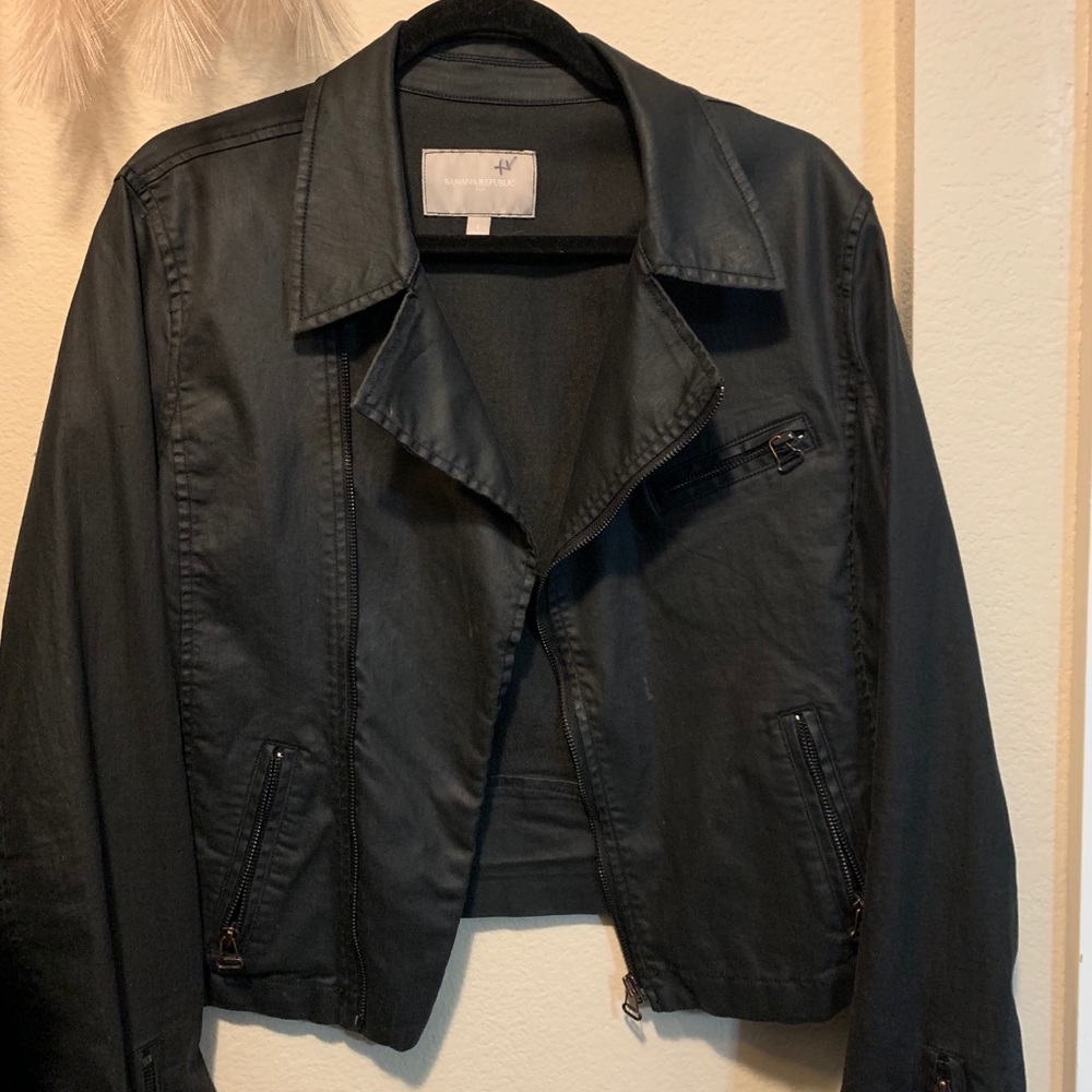 Black faux leather jacket- Banana Republic